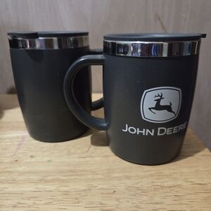 John Deere Black Coffee Mugs with Silver Accents